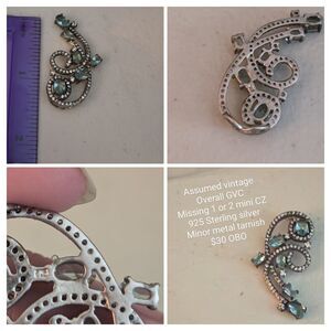 925 Sterling silver Rhinestone Pendant Swoops And Swirls